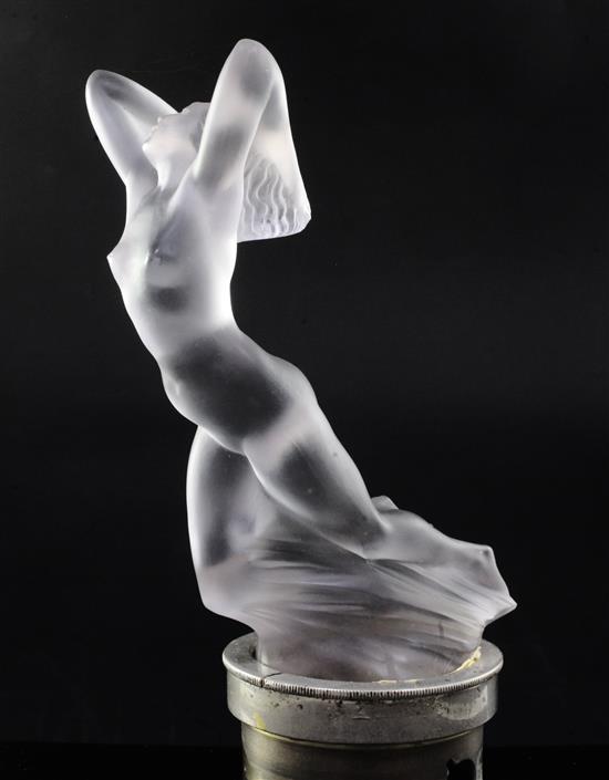 Vitesse/Speed Goddess. A glass mascot by René Lalique, introduced on 17/9/1929, No.1160 Height overall 20.5cm.